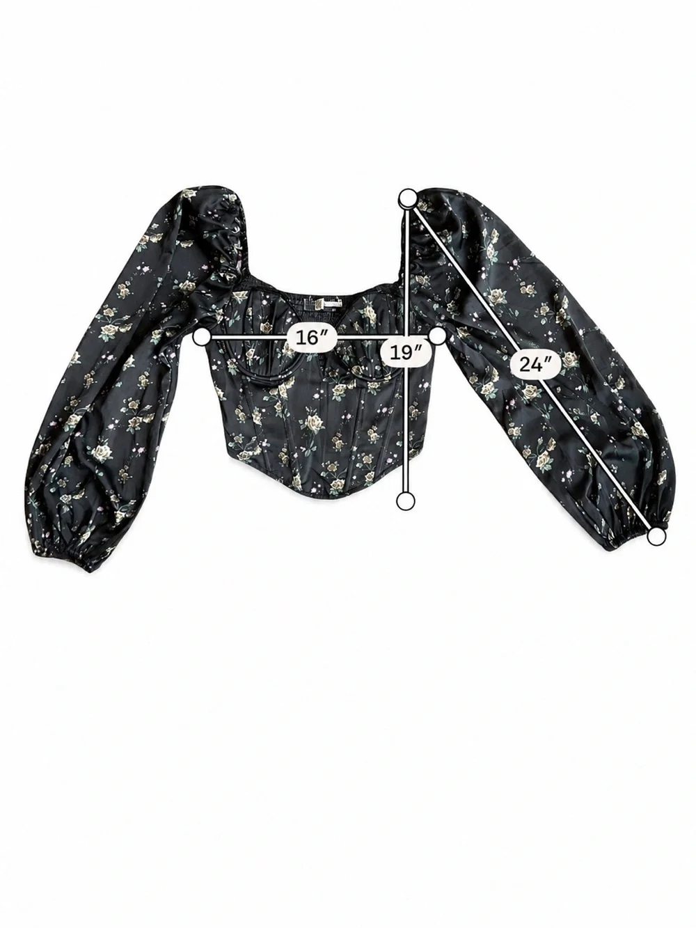 ASTR The Label Josephine Floral Corset Puff Sleeve Top Black Size Medium